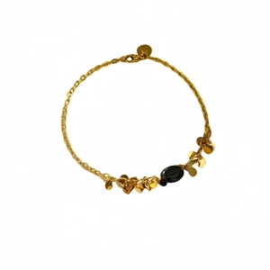18K gold stainless steel bracelet featuring black bead and heart pendant on sunflower chain