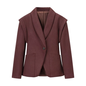 Chic burgundy faux suede jacket for women with lapel collar and waist-slimming fit