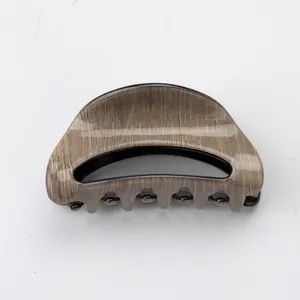 Wood grain pattern large semicircular hair claw clip in dark grey for hair styling