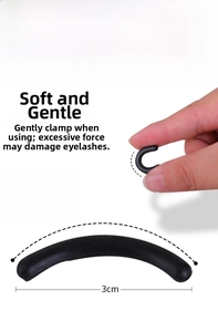 Detail view of 3cm high-elasticity black silicone replacement pads for eyelash curlers