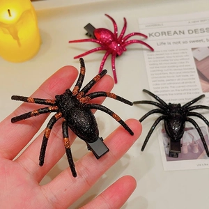 Glitzernde Spinnen-Haarspangen für Halloween in den Farben Schwarz, Orange und Rot