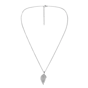 Detailed close-up of heart-shaped stainless steel pendant with pinky swear engraving
