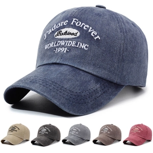 Vintage Washed Cotton Baseball Cap Distressed Embroidery Adjustable Sun Protection Outdoor Casual Hat Men Women