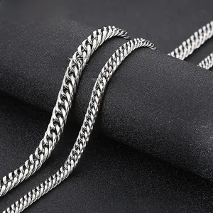Macro shot showing 6mm and 8mm widths of silver titanium curb chains on display