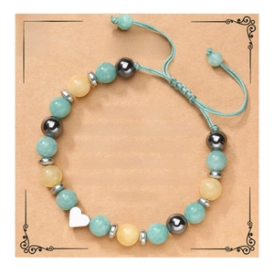 Natural zebra stone heart bead bracelet with inspirational card gift set for nieces