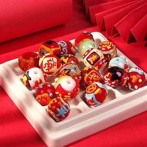 DIY red ceramic beads with traditional Chinese fortune patterns for festive jewelry making