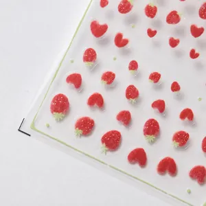 3D embossed strawberry nail stickers with matte finish and self-adhesive backing