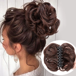 Detailed view of the fluffy messy bun synthetic hair extension with convenient claw clip design.