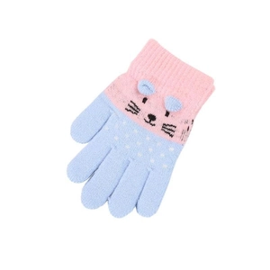 Winter knitted cat gloves for children in pink and light blue with cute 3D ears