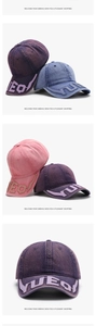 Detailed texture of heavy washed denim fabric and embroidered letters on baseball caps