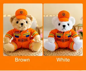 Firefighter teddy bear plush toys in brown and white uniforms for kids and gifts
