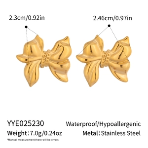 Detailed size and weight specs for these elegant golden bow-tie stainless steel earrings