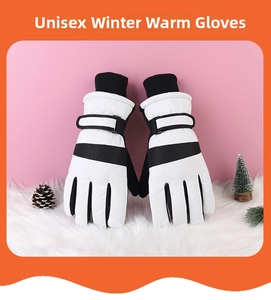 Winter thermal gloves with adjustable windproof wrist strap and knit cuff detail