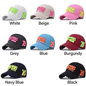 Cotton baseball caps with 75 embroidery and distressed details in eight various colors