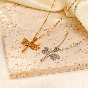 Dragonfly Pendant Necklace Stainless Steel 18K Gold Plated Minimalist Ins Style Jewelry Gift For Women