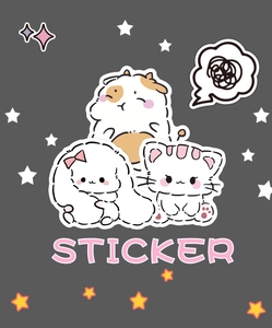 Close-up of cute cartoon animal stickers featuring rabbits and cats on dark background