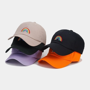 Cotton Baseball Cap Rainbow Embroidery Curved Brim Sun Protection Outdoor Stylish Adjustable Hat For Women