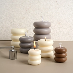 Bubble candle set in neutral Morandi colors with a layered wave design for home decor