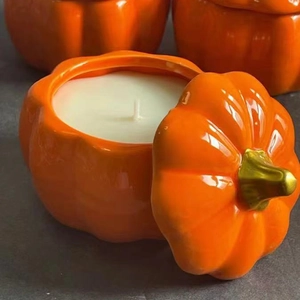 Creative pumpkin ceramic mug with golden handle lid for Halloween gift and festive decor
