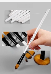 Macro detail of white birch handle and durable nylon bristles on art paintbrush