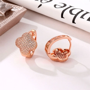 Elegant 18K rose gold plated clover earrings with micro-set cubic zirconia crystals