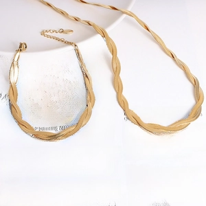 Elegant 18k gold plated stainless steel herringbone necklace set for women