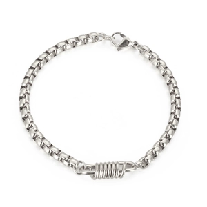 Bracelet punk pour hommes en acier inoxydable argenté avec ressort central géométrique