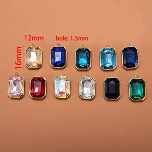Rectangle stainless steel crystal pendants with gold edges in 16x12mm various colors