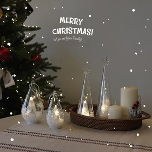 Christmas Glass Ornament LED Light Up Snow Scene Waterdrop Tree Shape Festive Tabletop Decoration Warm Glow Forest Pattern
