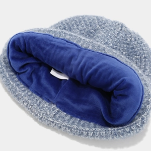 Winter knitted hat with thick fleece lining and ribbed texture in two-tone design