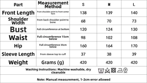 Detailed size guide table for women's puff sleeve dress showing S, M, and L measurements