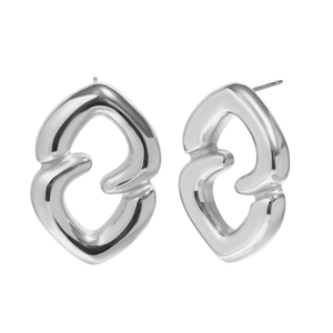 Minimalist silver geometric stainless steel stud earrings with abstract heart loop design