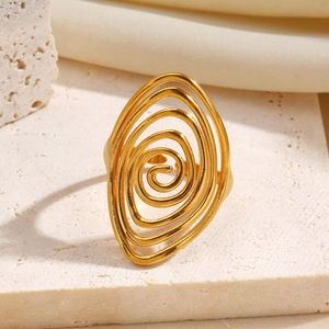 Minimalist golden spiral stainless steel open ring with fluid geometric lines for women