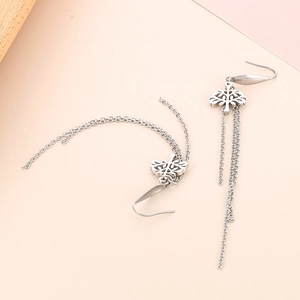 Detail of S925 sterling silver drop earrings with Tree of Life and polished tassels