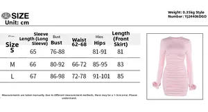 Detailed size chart for elegant slim-fit long-sleeve dress with 3D floral details