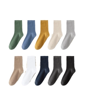 Classic cotton crew socks for men in 10 diverse solid colors with high elastic cuffs