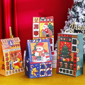 Festive Christmas paper gift bags in four colors with traditional peace and joy motifs