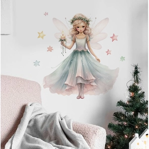 Pastel fairy and stars wall decal for living room Christmas decoration on a warm home background