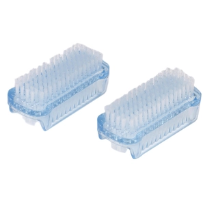 Set of two blue surgical medical hand and nail cleaning brushes with soft white bristles