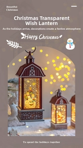 Close-up of vintage barn snow globe with snowman family and warm LED light effect