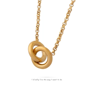 Interlocking Double Ring Pendant Necklace Titanium Steel 18K Gold Plated Geometric Minimalist Fashion Jewelry For Women