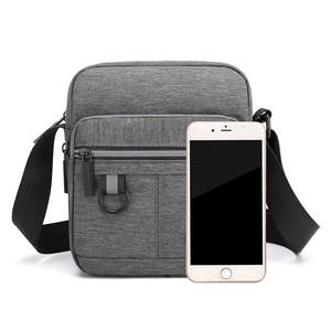 Waterproof grey oxford cloth men shoulder bag with adjustable strap and front zip pocket