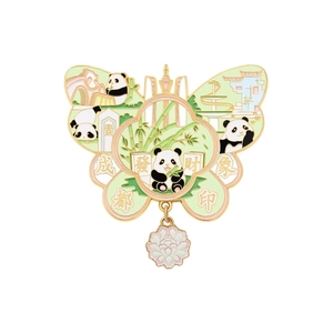 Chengdu souvenir panda butterfly enamel metal magnet with colorful flower charms