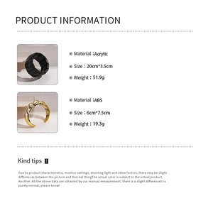 Detailed technical specifications for geometric twisted acrylic and ABS gold open bangles