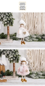 Détails de poupées de Noël en peluche avec paillettes dorées et bonnets pour décor de sapin