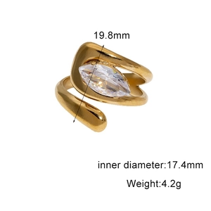 Detailed size measurement of 18k gold plated stainless steel ring with zircon stone