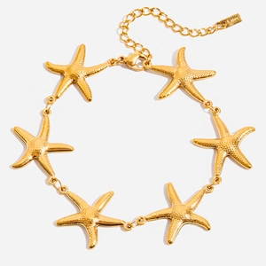 Starfish Charm Bracelet 18K Gold Plated Stainless Steel Waterproof Hypoallergenic Summer Beach Ocean Style For Women