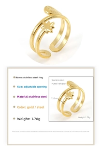 Detail of 18K gold plated stainless steel star ring with size and weight parameters