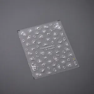 Pegatinas para uñas 5D finas con elegantes diseños florales blancos transparentes y pétalos