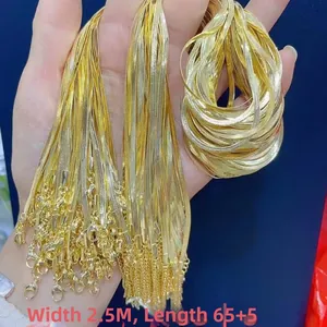 Detail of 2.5mm width 18K gold-plated snake chain showing 65+5cm length and lobster clasp